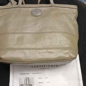 Coach Khaki Leather Tote Bag